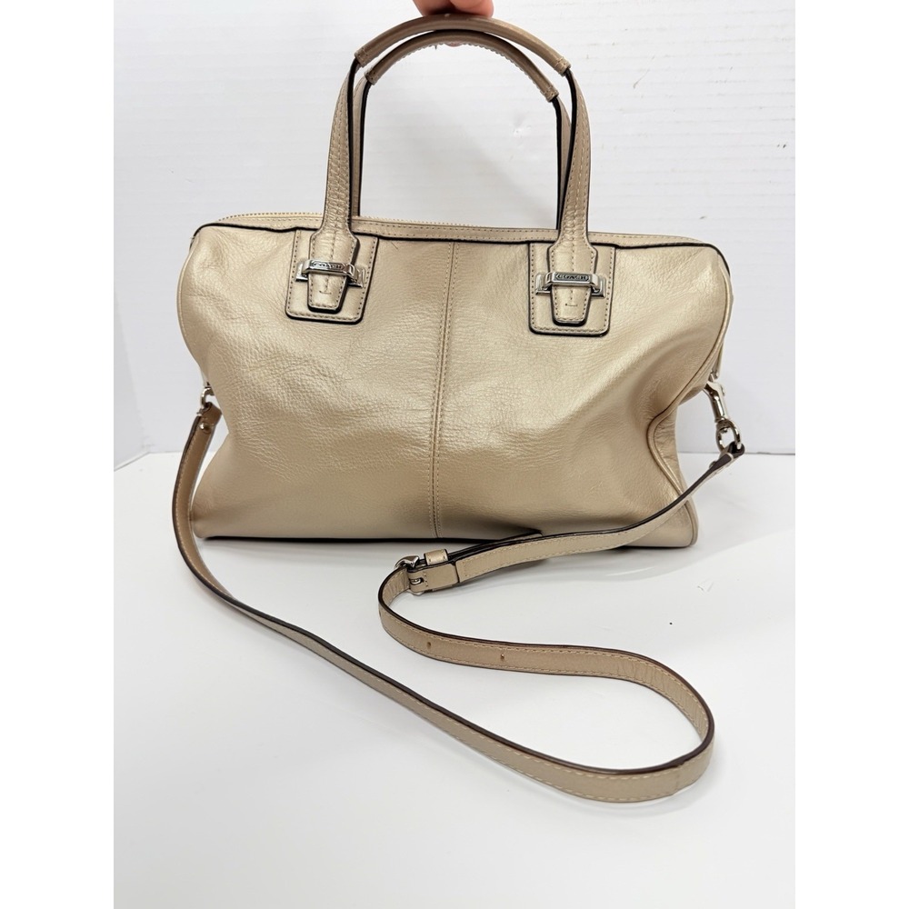 Coach Taylor F25296 Champagne Metallic Leather Satchel Crossbody Shoulder Bag